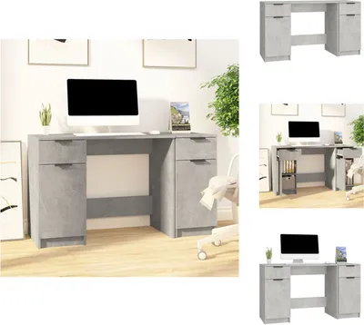 Produktbild von vidaXL Schreibtisch mit Beistellschrank Betongrau Holzwerkstoff - Schreibtische