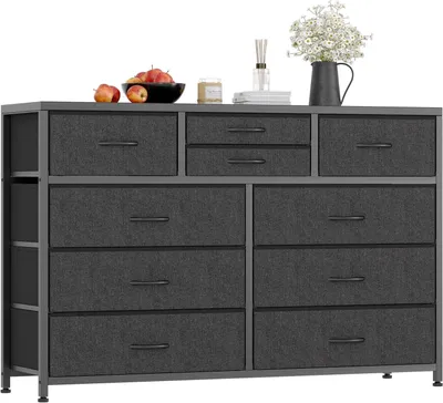 Produktbild von Kommode Schubladenschrank Sideboard Mehrzweckschrank mit Schubladen in Schwarz aus Holzwerkstoff (MDF/Spanplatte)