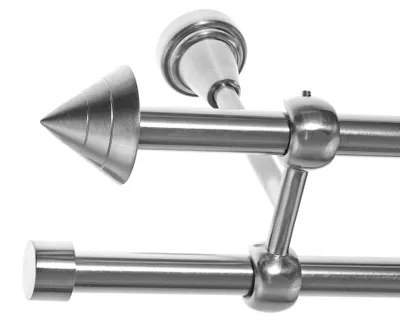 Produktbild von Gardinenstange Set Edelstahl Look Metall Ø 16mm zur Deckenbefestigung 2-lauf Spitze, Länge wählbar D24 E21 E16