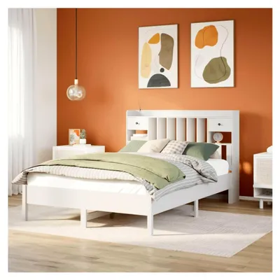 Produktbild von Bücherregal Bett ohne Matratze Weiß 140x190 cm Massivholz Kiefer