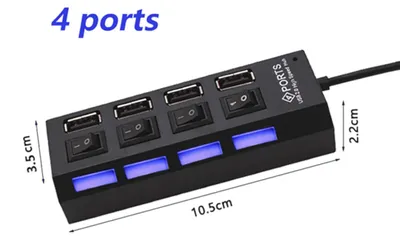 3K USB Hub 4 Port mit Einzelnen LED EIN- / Ausschalter Extender für PC Laptop