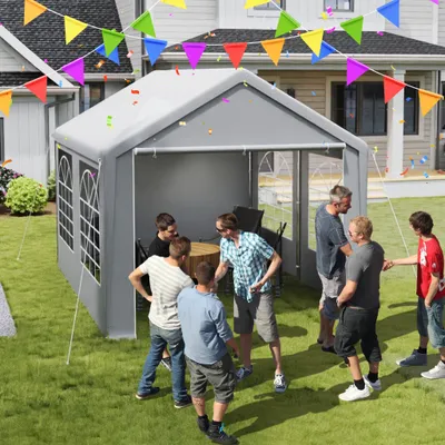 Image de Tente de réception LARS360 Premium 3x6m avec parties latérales, étanche, stable, résistante à l'hiver, fenêtres dans les parois latérales, tente de jardin avec toit en PE pour mariage et fête de jardin, gris