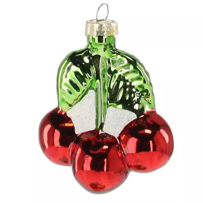 Produktbild von MIKONI Weihnachtskugel | Kirschen (6cm x 4,7cm x 7,5cm) | aus GLAS, Christbaumkugel, Mundgeblasen, Handbemalt, Christbaumschmuck, Zapfen