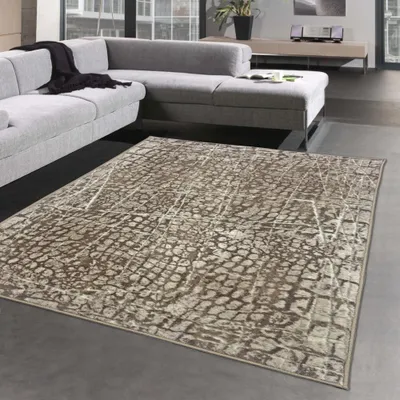 Zdjęcie produktu dla Dywan do salonu z nowoczesnym wzorem w kolorze beżowym, rozmiar - 120x170 cm