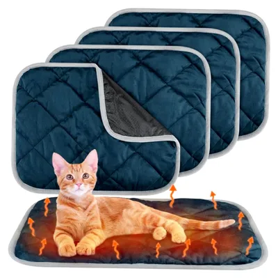 Produktbild von Selbstheizendes Katzenkissen, 40,6 x 50,8 cm, weich, gemütlich, rutschfest, waschbare Haustiermatte für drinnen und draußen, Blau