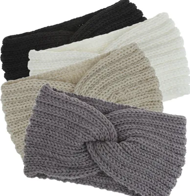 Produktbild von 4 Stück Damen Stirnbänder Winter Gestrickt Haarband Stricken Stirnbänder Gestrickt Elastische Stirnband für Mädchen Damen