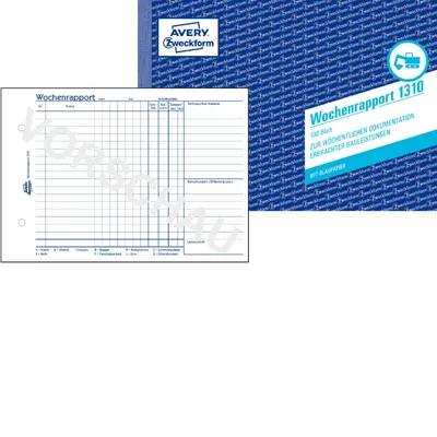 Produktbild von Avery Zweckform 1310, Wochenrapport, A5 quer, mit Blaupapier, 100 Blatt