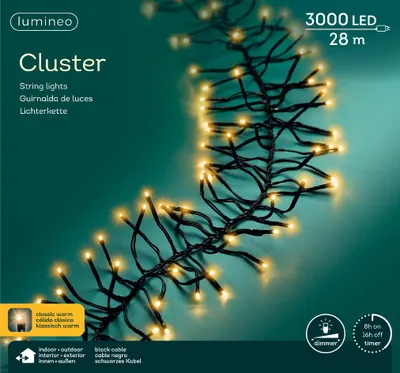 Produktbild von Kaemingk Lumineo Cluster Lichterkette 3000 LED klassisch warm außen 28 m schwarz