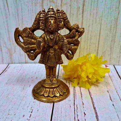 Messing-Panchmukhi-Hanuman-Standbild, 7,6 cm, 10 Arme