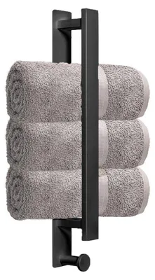 Image de Porte-serviettes mural en acier inoxydable noir, 40 cm, avec crochets