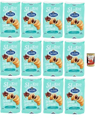 Produktbild von Riso Scotti, Si con Riso - Cornetti Senza Lattosio nocciola, Laktosefreie Croissants mit Haselnusscreme – Kuchen Laktosefreie süßer Snacks, ohne Palmöl, 12x 240g + Italian Gourmet polpa 400g