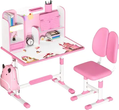 Image de Ensemble de chaises de bureau pour enfants, design ergonomique, réglable en hauteur, rose