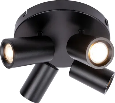 Produktbild von Ledvion - LED-Deckenstrahler Schwarz 4-Licht, Dimmbar, 5W, 6500K, Quadratisch, Neigbar, GU10-Fassung & Lampe, IP20