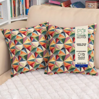 Produktbild von Selfitex 2er Set Bunte Couchkissen 40x40 cm, Sofakissen mit Füllung und Bezug, kuschelweiches Lesekissen, dekoratives Fernsehkissen, Deko- und Kopfkissen, Rückenkissen, Muster: Havana