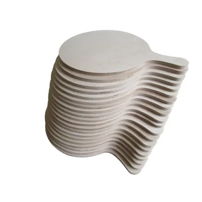 Produktbild von 20er-Set Pizzabretter L aus Birkenholz-Multiplex, 42 × Ø 32 cm, mit Griff