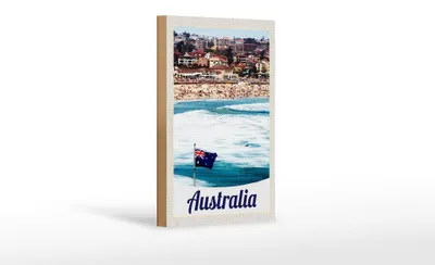 Produktbild von Holzschild Reise 12x18 cm Australien Strand Meer Wellen Sonne