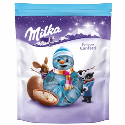 Zdjęcie produktu dla Milka Bonbons Confetti Alpine mleczna czekolada z nadzieniem z mlecznego kremu 86g