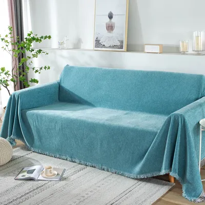 Produktbild von Sofabezug Sofaüberwurf für 2/3/4-Sitzer, Baumwolle Sofa Überwurf mit Quasten, Couchbezüge für Haustiere und Kinder(180*300cm, Grün)