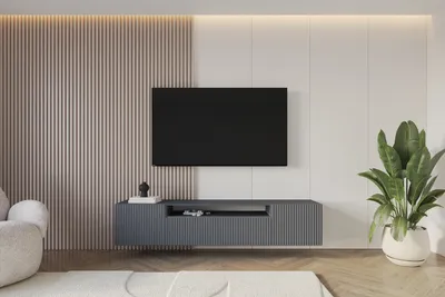 Produktbild von ALTDECOR TV-Schrank NOA-2-W mit Gefrästen Fronten 200x40x41 Lowboard hängend, TV Möbel, TV Cabinet, Fernsehtisch, Fernsehschrank, TV Kommode, TV Tisch, TV Sideboard, TV Board - Graphit