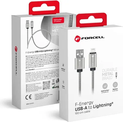 Image de FORCELL F-ENERGY Metal C236 Câble USB A vers Lightning 2,4A 12W 1 m argenté
