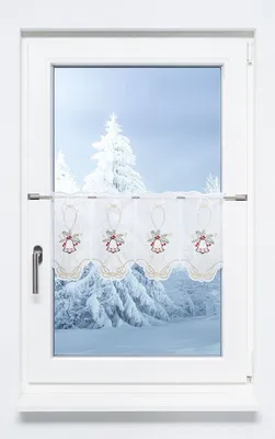 Produktbild von Scheibengardine Plauener Spitze - Weihnachtsglocke  (Bx H) 181.50cm * 30cm Rot/rot-gold