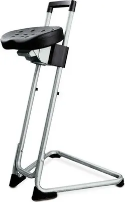 Produktbild von Stehhilfe San Diego | Sitzhöhe 60-85cm | Tragfähigkeit 110kg | Polyurethane-Sitz | mit Stahlrohrgestell | Edelstahl/Schwarz