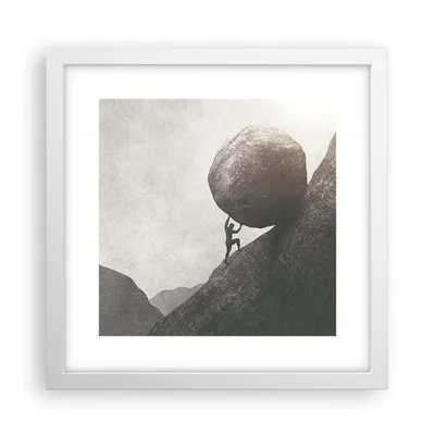 Produktbild von Gerahmtes Poster - Weißer Rahmen - Sisyphus Arbeit Stein - 30x30 cm - Wand Bild - Wanddeko - Wandbilder - Kunstposter - Wandposter - Bilderrahmen - Bilder - Kunstdruck - P2WAC30x30-5105