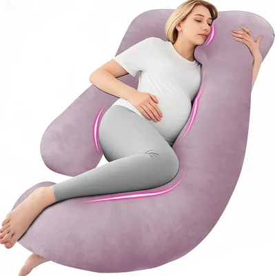 Image de Coussin de grossesse en forme de J, 140 x 70 cm, avec housse amovible, rose