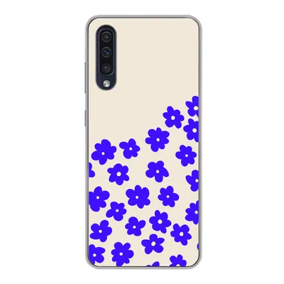Produktbild von MuchoWow® Handyhülle Schutzhülle Hülle für Samsung Galaxy A30s Blume - Blau - Muster Silikon Softcase Handy Hülle - Karteninhaber