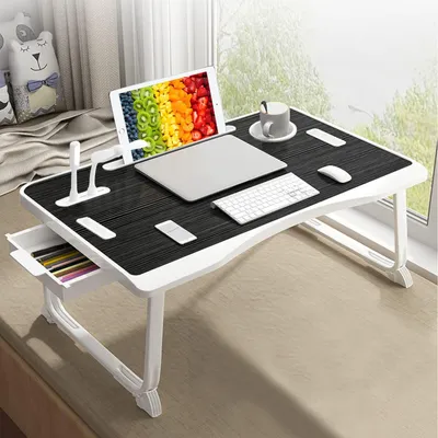 Klappbarer Laptop-Bettisch mit USB-Port, 60x42x30 cm, schwarz