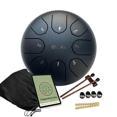 Produktbild von Orakl® - Steel Tongue Drum Echo Kosmisches Schwarz - Inklusive Lehrbuch - Handpfanne ø 16 cm - Zungentrommel - Rain Drum - Regentrommel - Klangschale