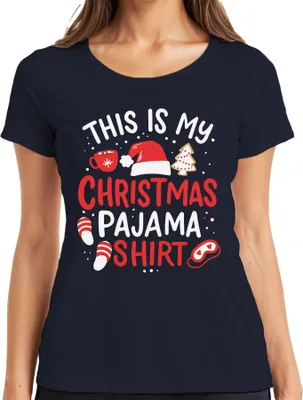 Produktbild von This is my Christmas Pajama Shirt Weihnachtsmütze - Weihnachten Xmas Christmas Damen T-Shirt, Navy, 3XL
