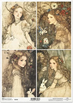 Produktbild von Reispapier für Decoupage A4 - Mädchen, Alice, Hasen, Kaninchen, Märchenkompositionen - R2638 - Itd Collection