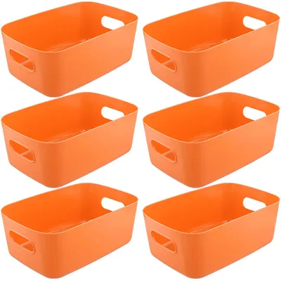 6 Aufbewahrungsboxen orange, 30,5x20,5x12 cm, Kunststoff, mit Griffen