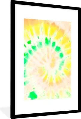 Produktbild von MuchoWow® Gerahmtes Poster Krawattenfärbung - Gelb - Weiß 60x90 cm - Poster mit Schwarzem Bilderrahmen Wandposter Rahmen Foto Bilder - Dekoration - Wandposter Wohnzimmer - Hochwertig