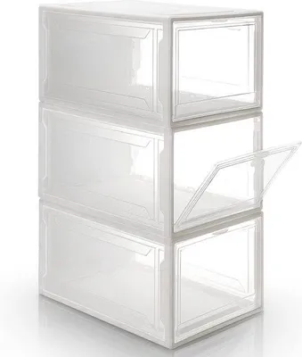 Produktbild von Famanu Schuhbox 3-teiliges Set - stapelbare Schuhorganizer, weiß