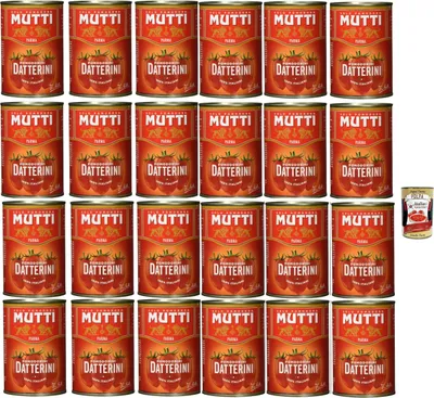 Produktbild von Mutti Salsa Pomodori Datterini, Sauce Datteltomaten, Leckere Kirschtomaten mit einer unverkennbaren, länglichen Form, 100% Italiener, 24x 400g + Italian Gourmet polpa 400g