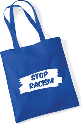 Produktbild von Huuraa Jutebeutel Stop Racism 10 Liter Bright Royal Baumwolle Tasche Geschenkidee
