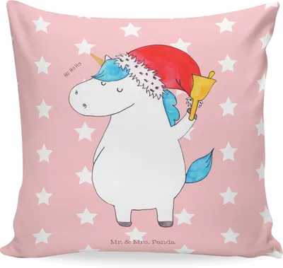 Produktbild von Mr. & Mrs. Panda kuschelkissen 40x40 Einhorn Weihnachtsmann - Rot Pastell - Geschenk, Nikolaus, Sofa Kissen, Polster, bedruckt, Weihnachten, Schokolade, Unicorn, Kuschel