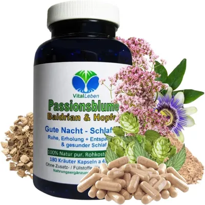 Produktbild von PASSIONSBLUME + BALDRIAN + HOPFEN. 180 GUTE Nacht - SCHLAF Gut Kapseln - In der Ruhe liegt die Kraft - Beruhigung & Entspannung.