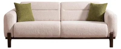 Productafbeelding van Beige, zachte tweezitterbank. Stofbank in moderne stijl. Designmeubel voor de woonkamer