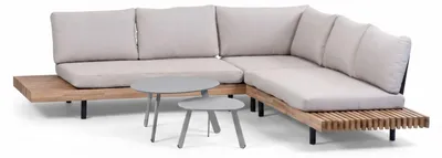 Produktbild von 4-teiliges Eck-Loungeset Lissabon | Akazienholz in Teakoptik & Sand | Inklusive 2 Secli-Beistelltischen