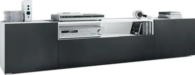 Produktbild von Vladon Lowboard Mogan, TV-Kommode mit 2 Türen, 1 Klappe und 1 offenes Fach, Weiß matt/Schwarz matt (181 x 39 x 35 cm)