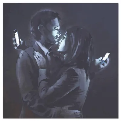 Immagine prodotto di Giallobus - Amanti al cellulare - Banksy - 70L x 70l cm - Quadro - Vetro acrilico