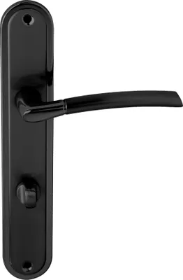 A black door handle set on a white background.