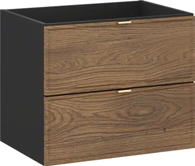 Zdjęcie produktu dla Szafka Pod Umywalkę 60 Cm – Czarny Mat / Dąb, 2 Szuflady