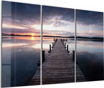 Produktbild von DEQORI Glasbild Echtglas 3x50x100 cm 'Steg bei Sonnenuntergang' Wandbilder XXL groß