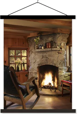 Produktbild von MuchoWow® Textilposter Brennendes Feuer in einem Kamin 120x160 cm mit schwarzem Rahmen - Magnetischer