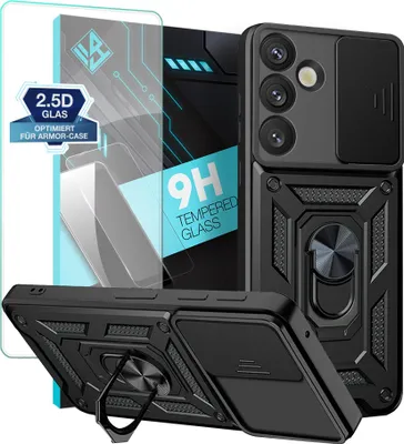Produktbild von Armor Handyhülle für Samsung Galaxy S25+ mit 9H Displayglas Displayschutz Kameraschutz Handy Panzer Case Cover Schutzhülle Outdoor Farbe: Schwarz