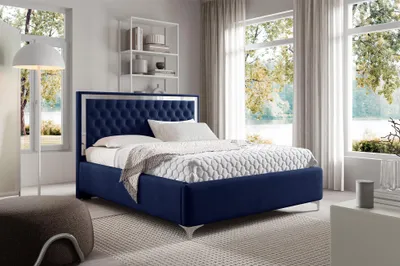 Produktbild von MEBLINI Arona Silver Polsterbett 180x200 mit Stauraum - Matratze, Lattenrost und Bettkasten - Kopfteil Bett mit Stauraum - Doppelbett - Stauraumbett -  Betten - 180x200 - Blau Samt/H3